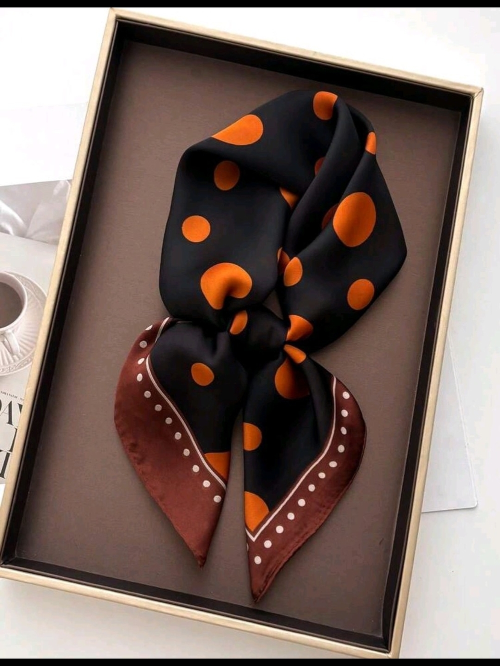 Black & Orange Polka Dot Scarf  27.5"/27.5".      Five Star Rated ⭐⭐⭐⭐